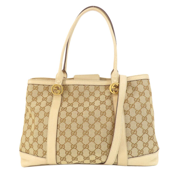 GUCCI GG Tote Bag Canvas 353122 Black Gold-Tone - Picture 1 of 11
